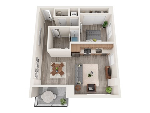 Floor plan for 1 bed, 1 bath, 880 sqft